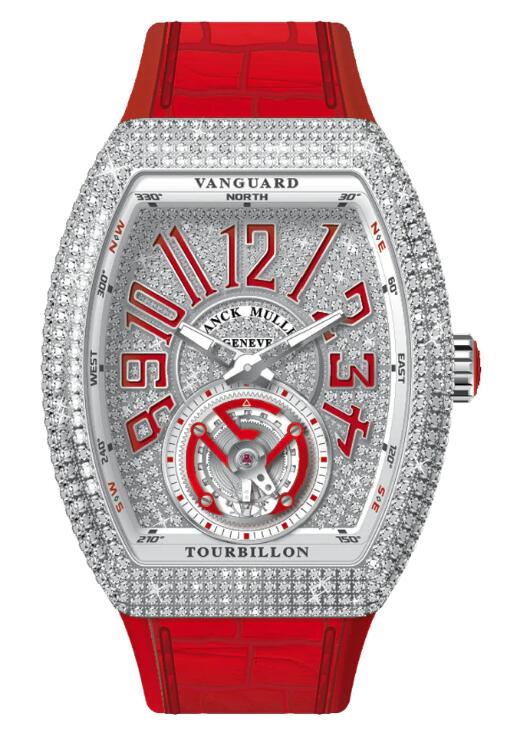 Best FRANCK MULLER Vanguard Tourbillon Stainless Steel White Diamonds Case and Dial - Red V 41 T D CD (RG) (AC) (DIAM RGE AC) Replica Watch